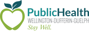 Wellington-Dufferin-Guelph Public Health logo. Green apple illustration with agency name and tagline of “Stay Well”